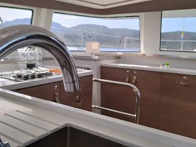 Galley of Grampus, a Bali 4.6 catamaran at Olbia, Italy