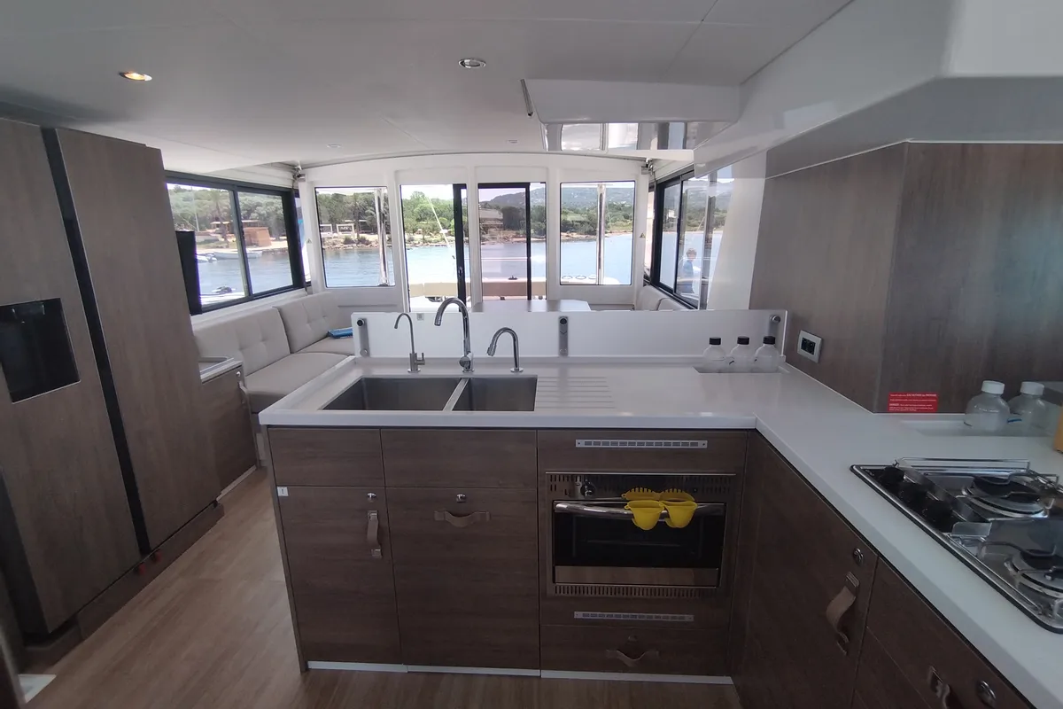 Galley of Grampus, a Bali 4.6 catamaran at Olbia, Italy