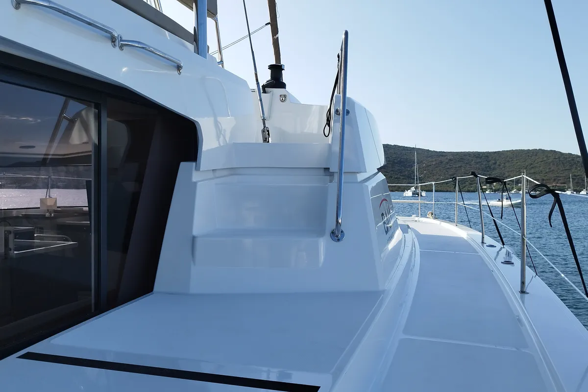 Exterior view of Grampus, a Bali 4.6 catamaran at Olbia, Italy