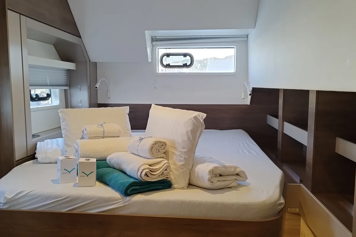 Galley of Grampus, a Bali 4.6 catamaran at Olbia, Italy