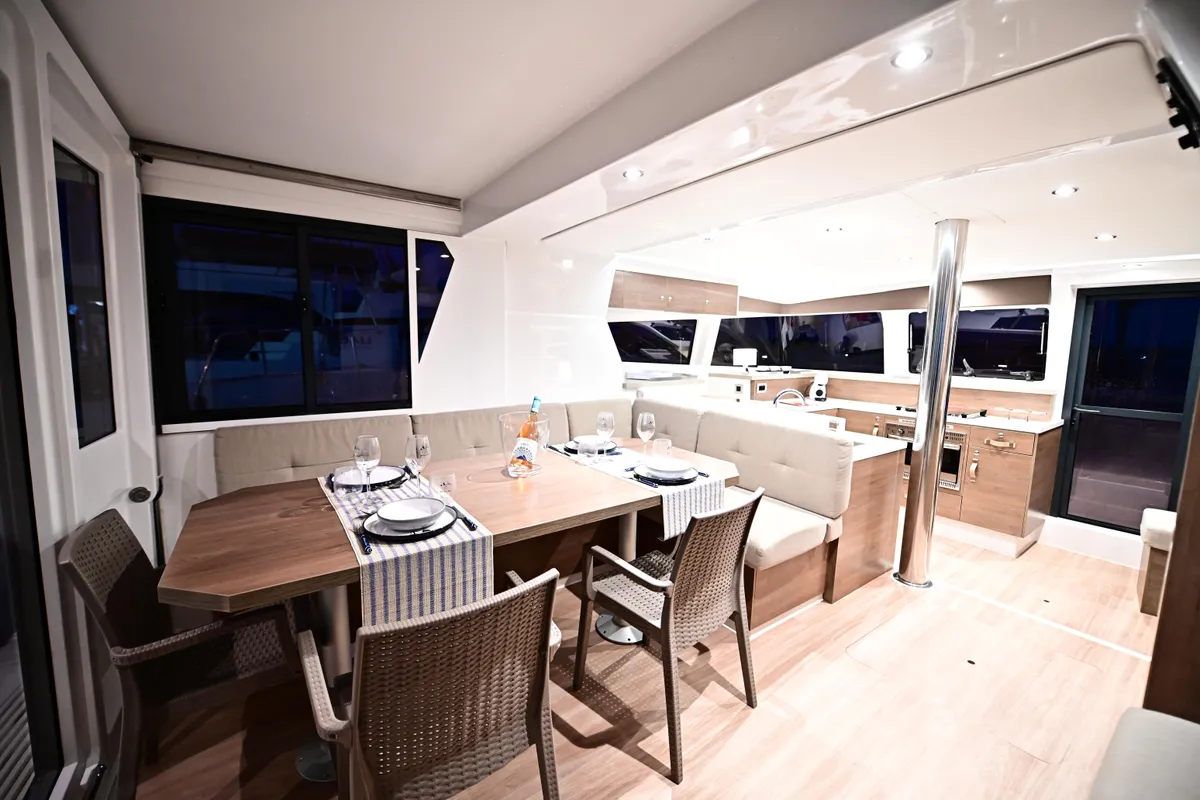Salon of Cio, a Bali 4.4 catamaran at Olbia, Italy