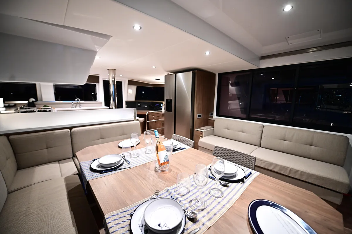 Salon of Cio, a Bali 4.4 catamaran at Olbia, Italy