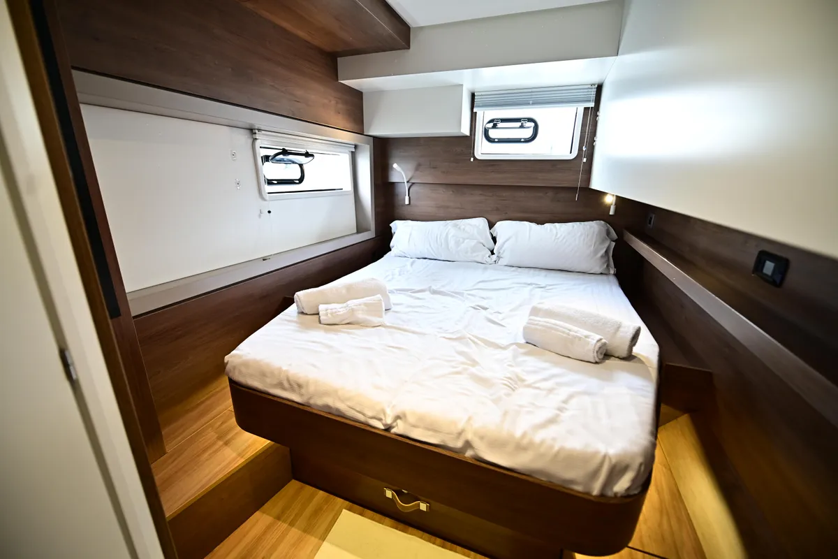 Cabin on Cio, a Bali 4.4 catamaran at Olbia, Italy