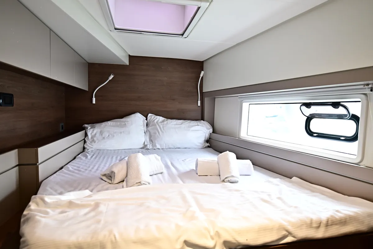Cabin on Cio, a Bali 4.4 catamaran at Olbia, Italy