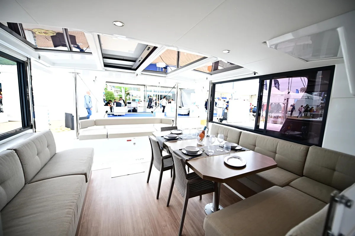 Salon of Cio, a Bali 4.4 catamaran at Olbia, Italy