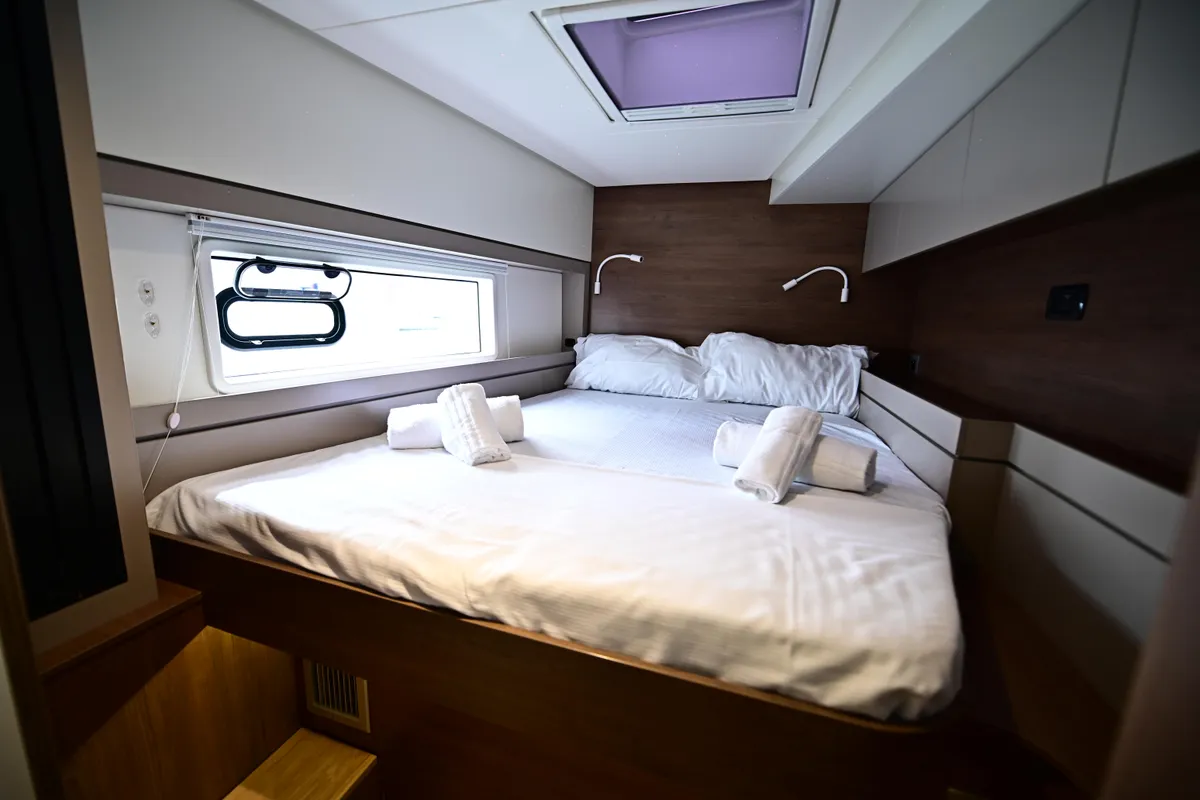 Cabin on Cio, a Bali 4.4 catamaran at Olbia, Italy