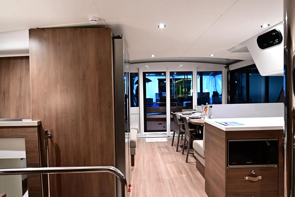Salon of Cio, a Bali 4.4 catamaran at Olbia, Italy