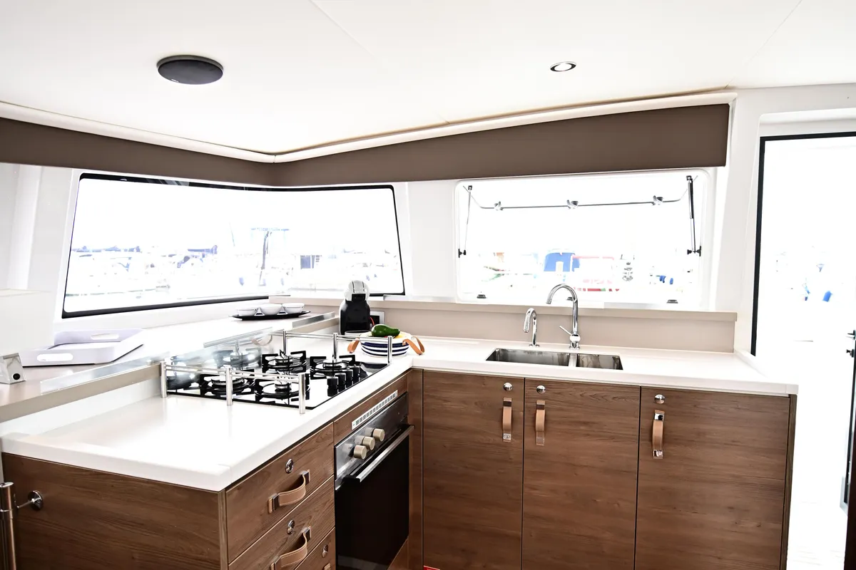 Galley of Cio, a Bali 4.4 catamaran at Olbia, Italy