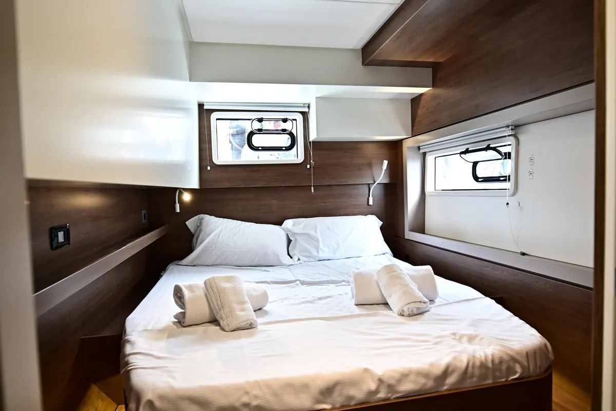 Cabin on Cio, a Bali 4.4 catamaran at Olbia, Italy