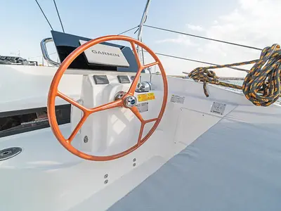Cockpit of Tiramisu, a Excess 14 catamaran at Municipal Unit of Lefkada, Greece