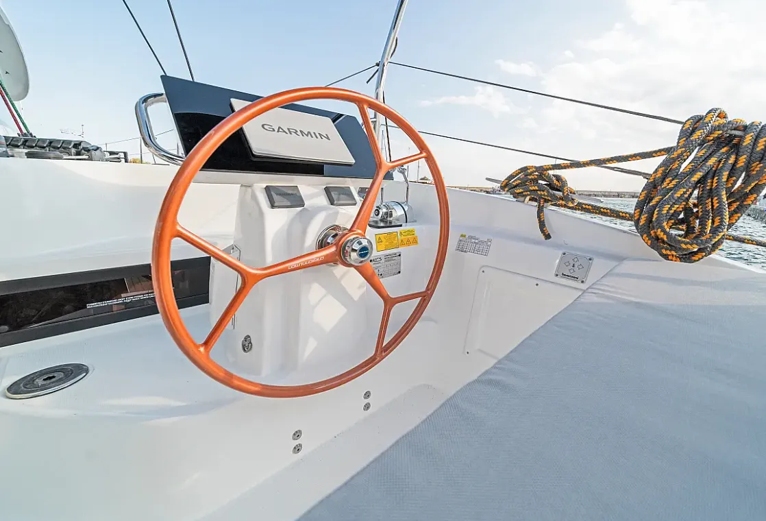 Cockpit of Tiramisu, a Excess 14 catamaran at Municipal Unit of Lefkada, Greece
