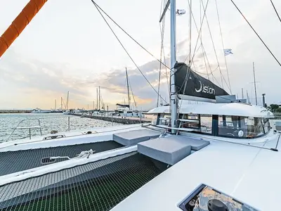 Deck of Tiramisu, a Excess 14 catamaran at Municipal Unit of Lefkada, Greece