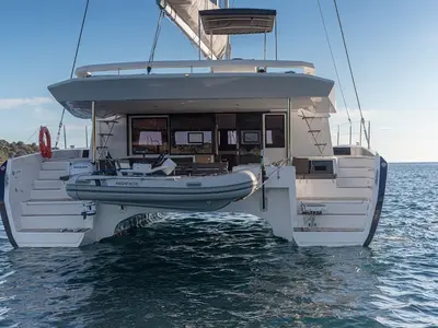 Cockpit of Bro, a Dufour 48 Catamaran catamaran at Primošten, Croatia