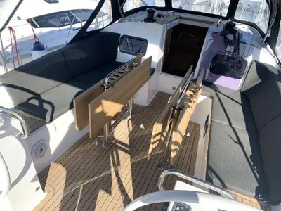 Deck of Lena, a Elan Impression 45.1 sailboat at Pula, Croatia