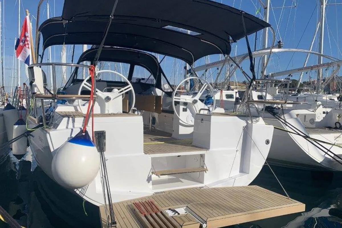 Exterior view of Lena, a Elan Impression 45.1 sailboat at Pula, Croatia