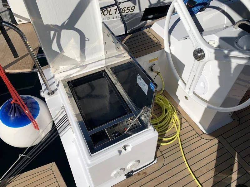 Deck of Lena, a Elan Impression 45.1 sailboat at Pula, Croatia