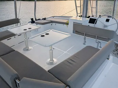 Cockpit of Maravela, a Bali 5.4 catamaran at Parham Town, British Virgin Islands