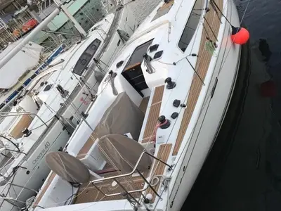 Deck of Neree, a Dehler 38 sailboat at Marseille, France
