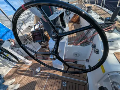 Cockpit of Neree, a Dehler 38 sailboat at Marseille, France