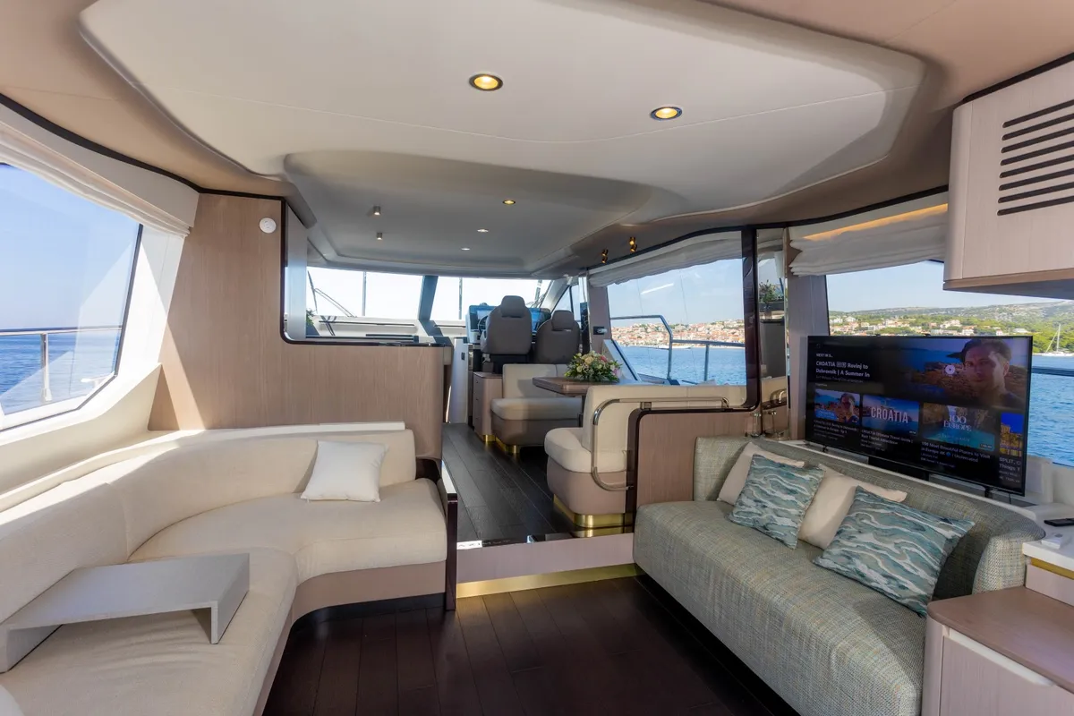 Salon of Genesis, a Azimut 60 motorboat at Primošten, Croatia