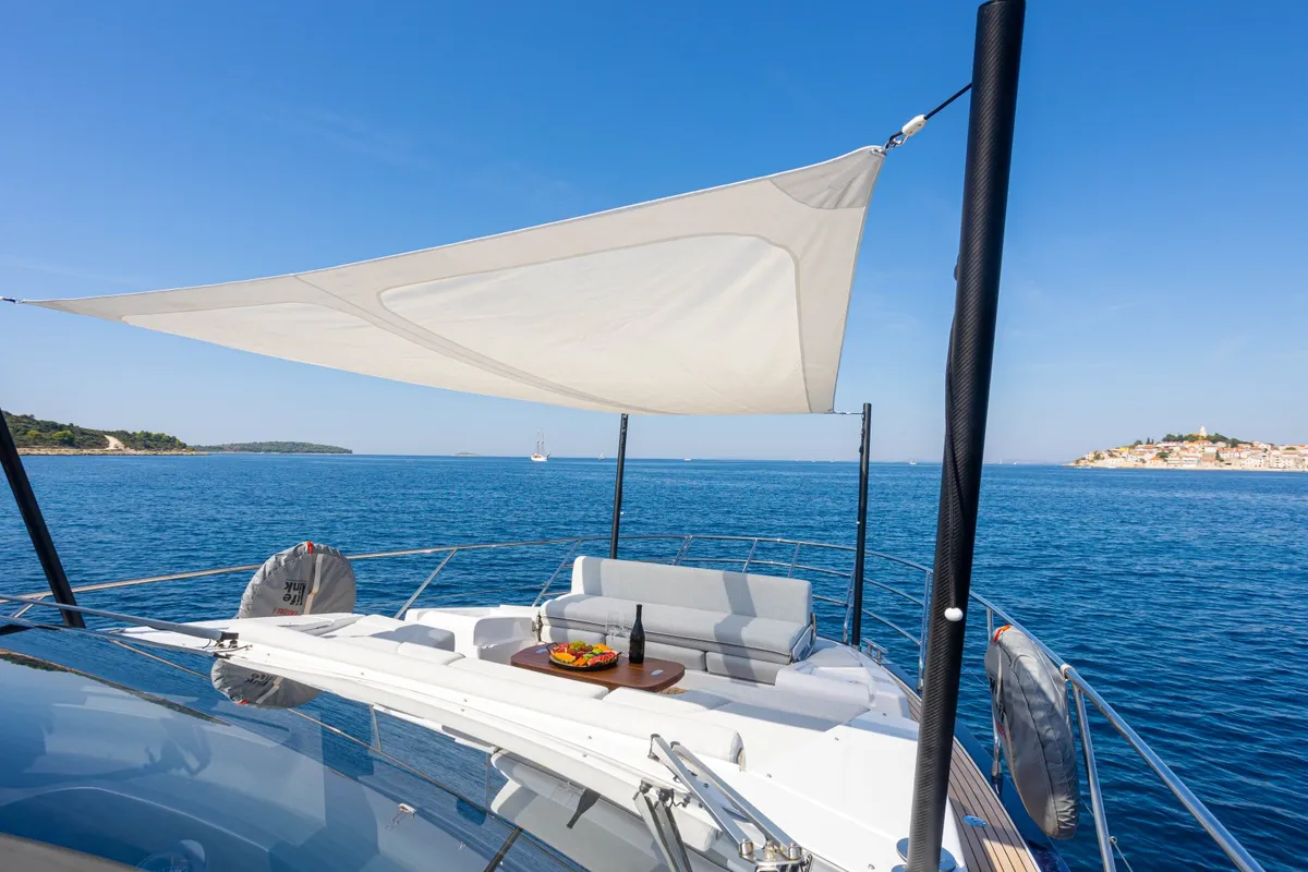 Deck of Genesis, a Azimut 60 motorboat at Primošten, Croatia