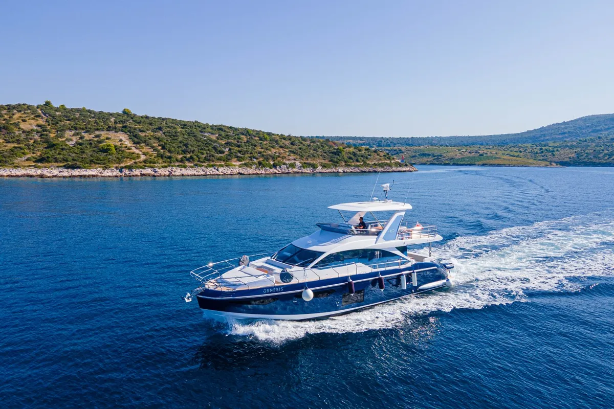 Exterior view of Genesis, a Azimut 60 motorboat at Primošten, Croatia
