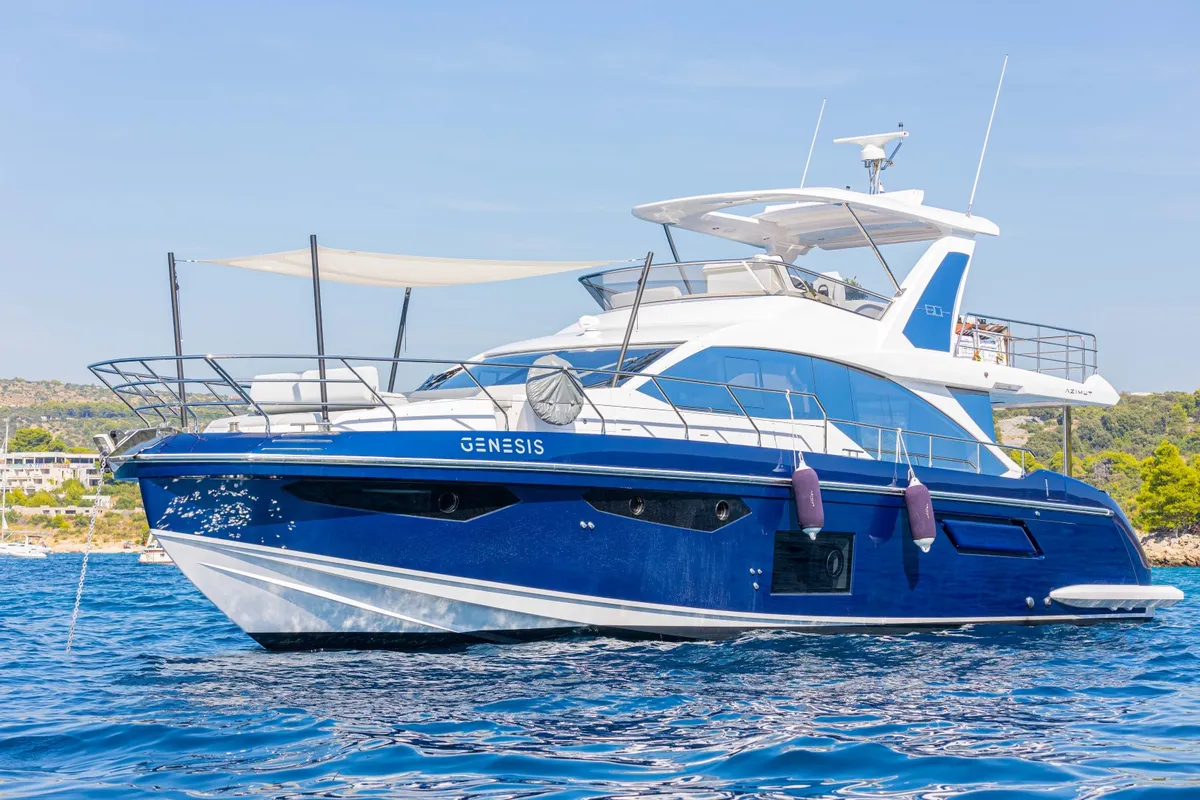 Exterior view of Genesis, a Azimut 60 motorboat at Primošten, Croatia