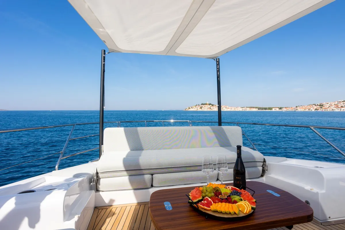 Deck of Genesis, a Azimut 60 motorboat at Primošten, Croatia
