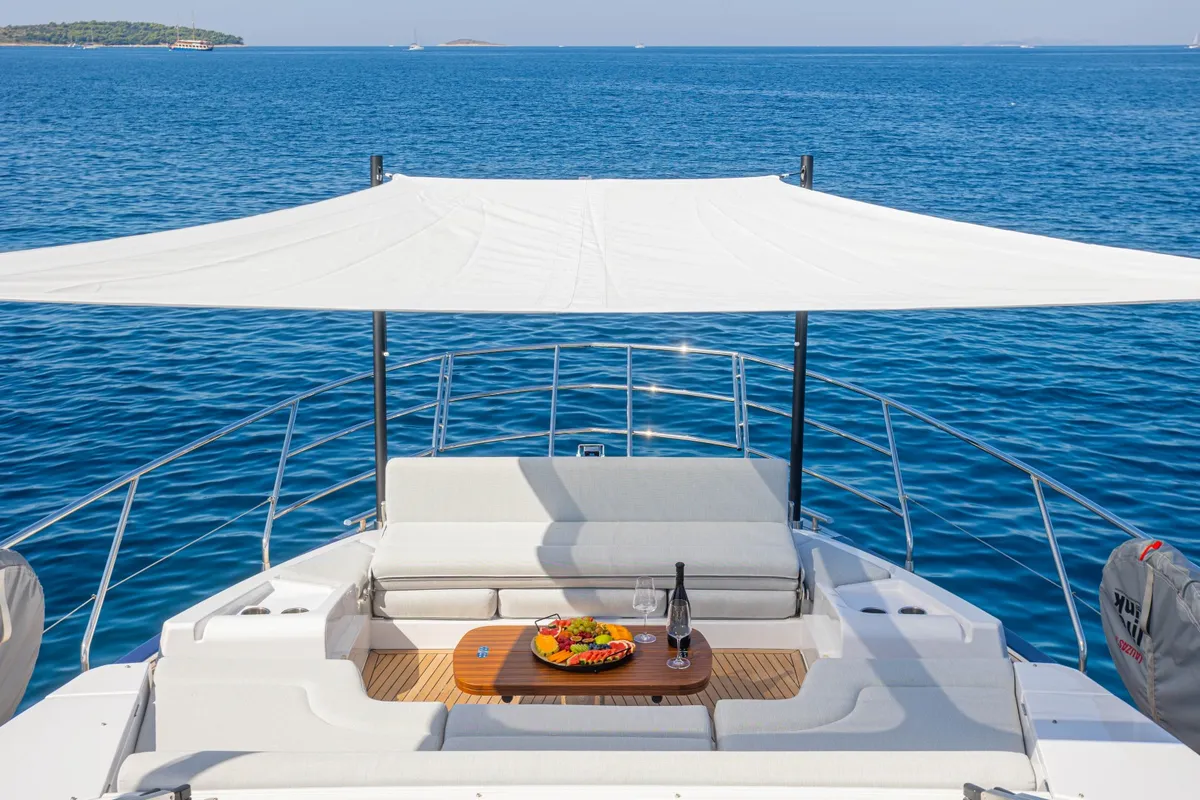 Deck of Genesis, a Azimut 60 motorboat at Primošten, Croatia