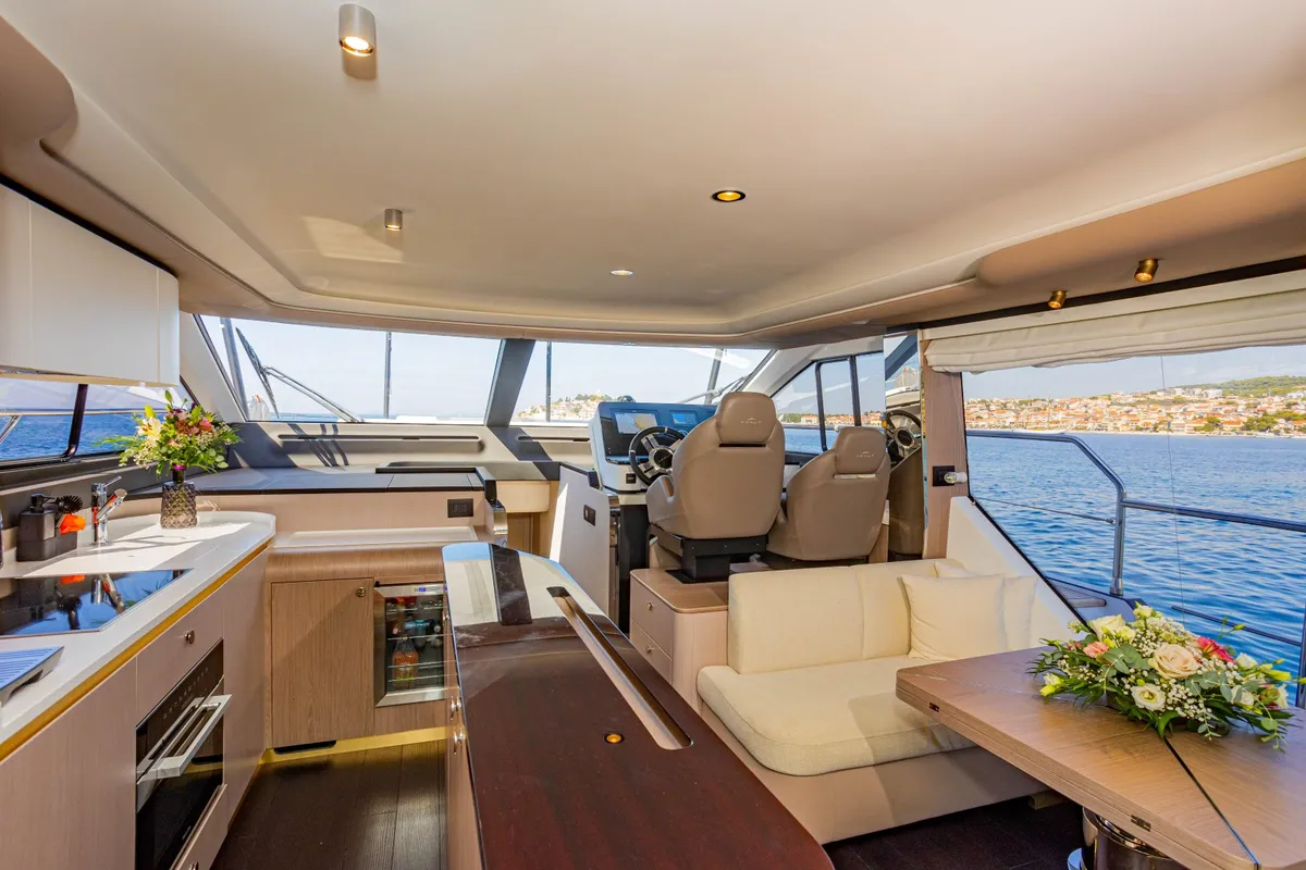 Galley of Genesis, a Azimut 60 motorboat at Primošten, Croatia