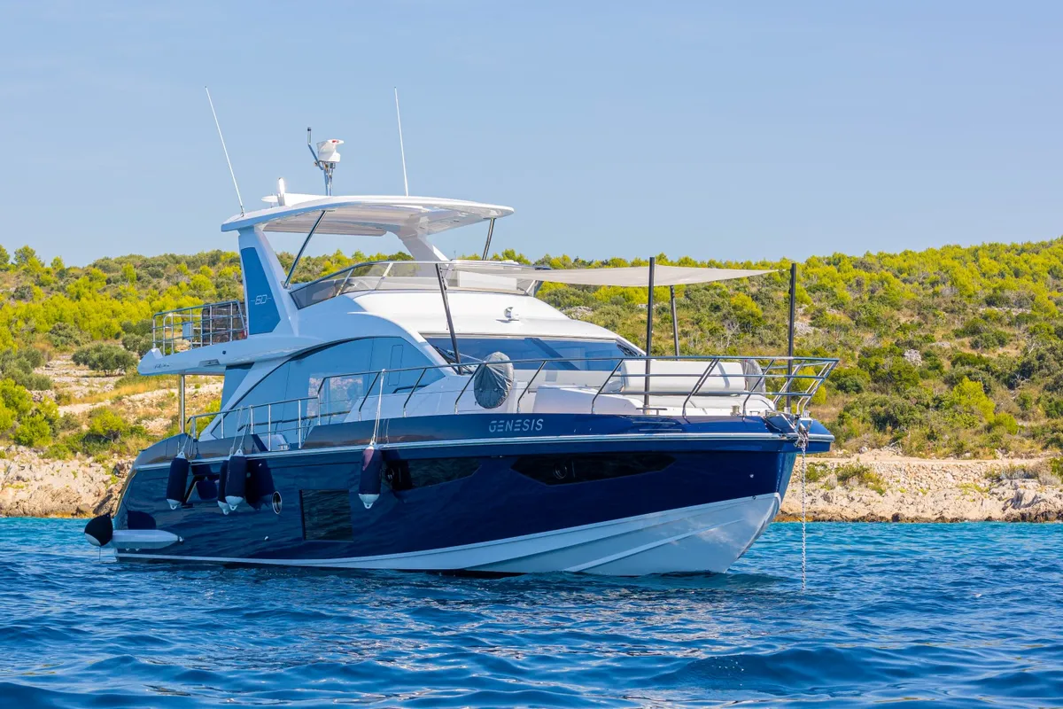 Exterior view of Genesis, a Azimut 60 motorboat at Primošten, Croatia
