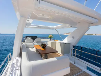 Deck of Genesis, a Azimut 60 motorboat at Primošten, Croatia