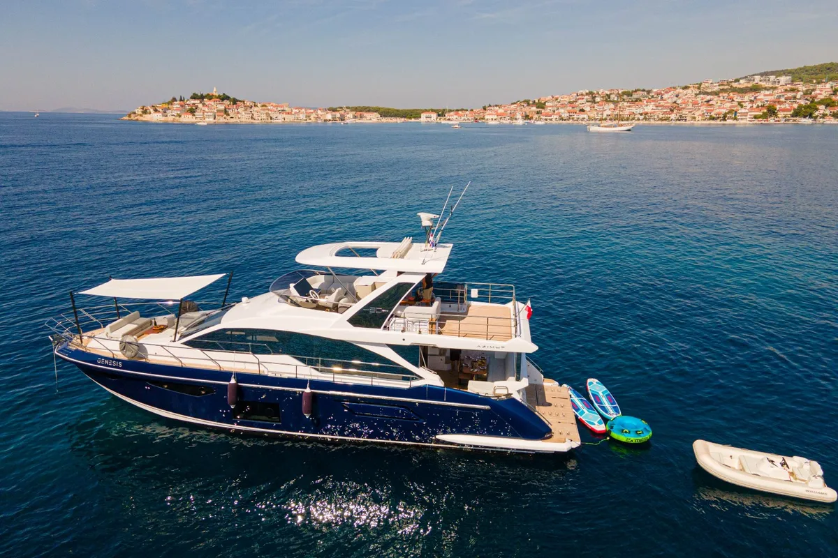 Exterior view of Genesis, a Azimut 60 motorboat at Primošten, Croatia