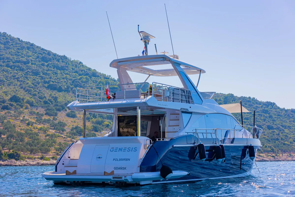 Exterior view of Genesis, a Azimut 60 motorboat at Primošten, Croatia