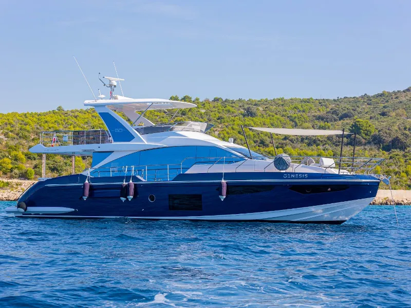 Exterior view of Genesis, a Azimut 60 motorboat at Primošten, Croatia