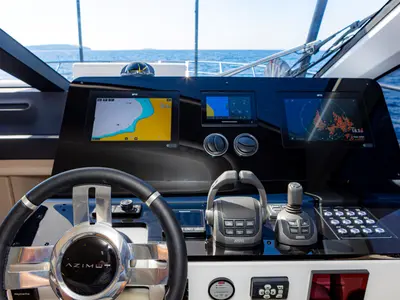 Cockpit of Genesis, a Azimut 60 motorboat at Primošten, Croatia