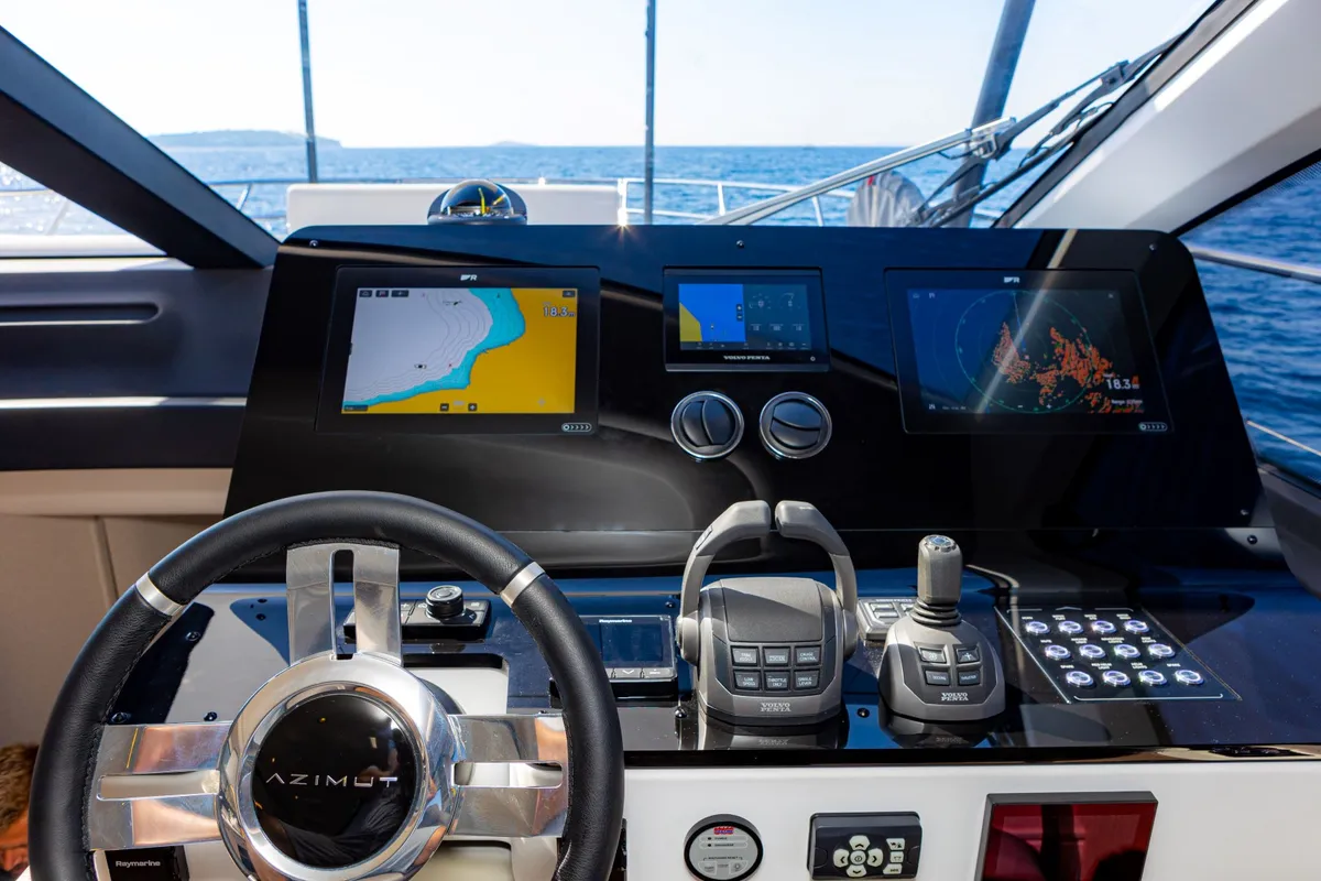 Cockpit of Genesis, a Azimut 60 motorboat at Primošten, Croatia