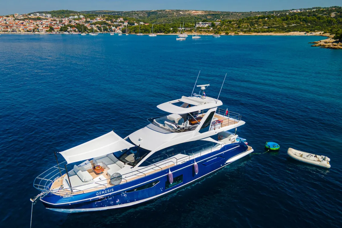 Exterior view of Genesis, a Azimut 60 motorboat at Primošten, Croatia