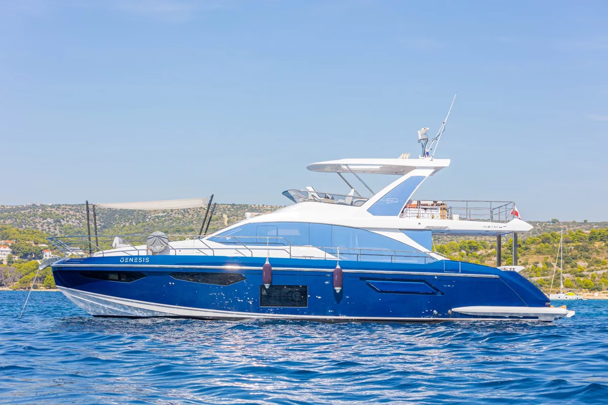 Exterior view of Genesis, a Azimut 60 motorboat at Primošten, Croatia
