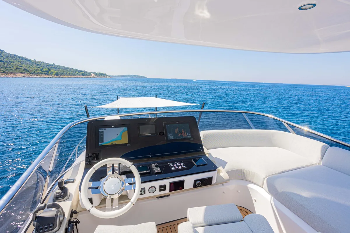 Cockpit of Genesis, a Azimut 60 motorboat at Primošten, Croatia