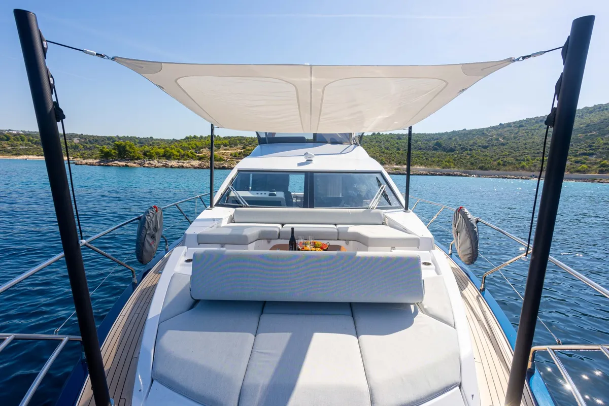 Deck of Genesis, a Azimut 60 motorboat at Primošten, Croatia
