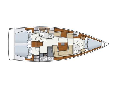 Floor plan of Talia, a Hanse 415 sailboat at Puntone di Scarlino, Italy