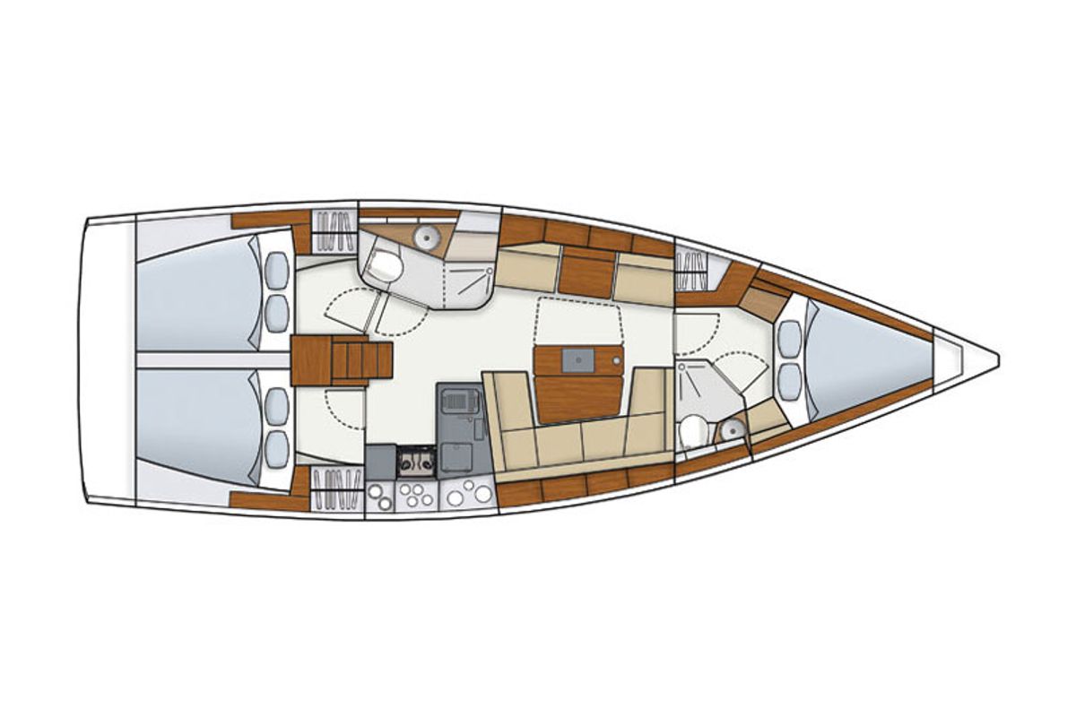 Floor plan of Talia, a Hanse 415 sailboat at Puntone di Scarlino, Italy
