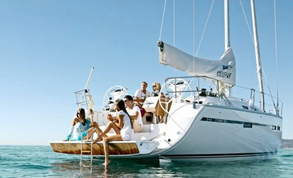 Exterior view of Optima Prime, a Bavaria Cruiser 46 sailboat at Grad Kaštela, Croatia