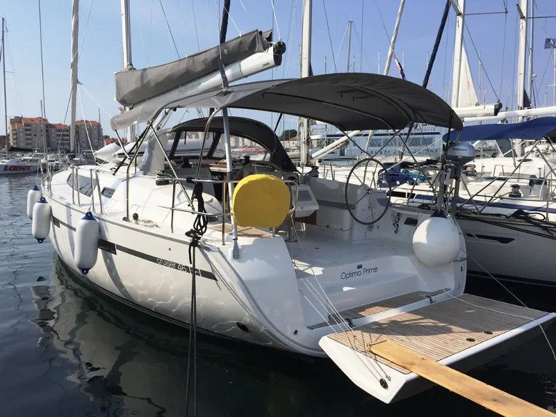 Exterior view of Optima Prime, a Bavaria Cruiser 46 sailboat at Grad Kaštela, Croatia