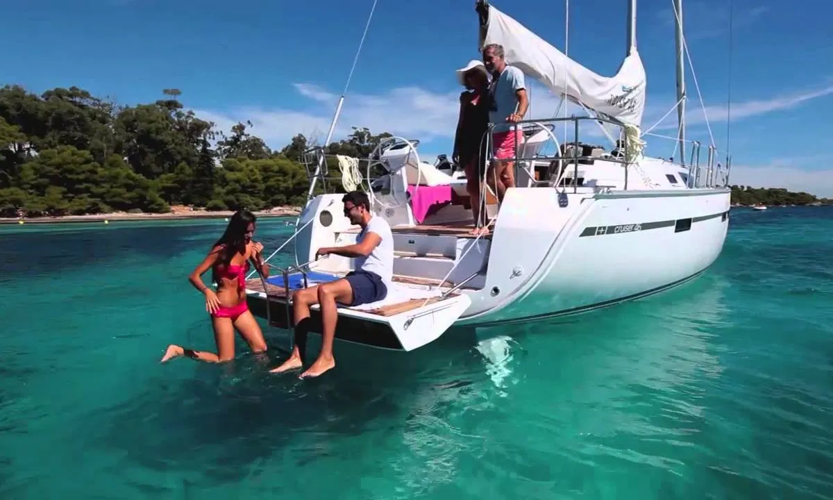 Exterior view of Optima Prime, a Bavaria Cruiser 46 sailboat at Grad Kaštela, Croatia