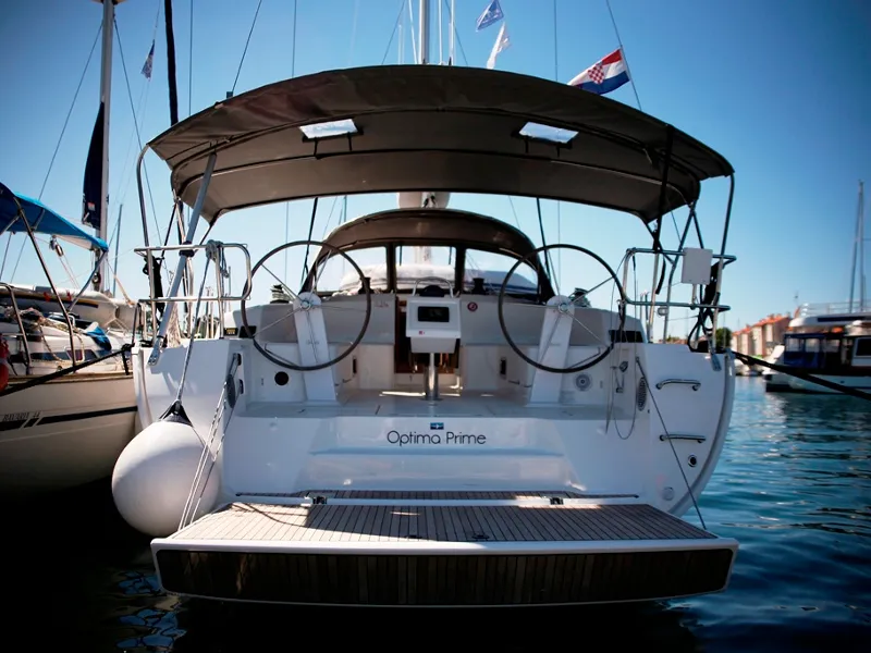 Exterior view of Optima Prime, a Bavaria Cruiser 46 sailboat at Grad Kaštela, Croatia