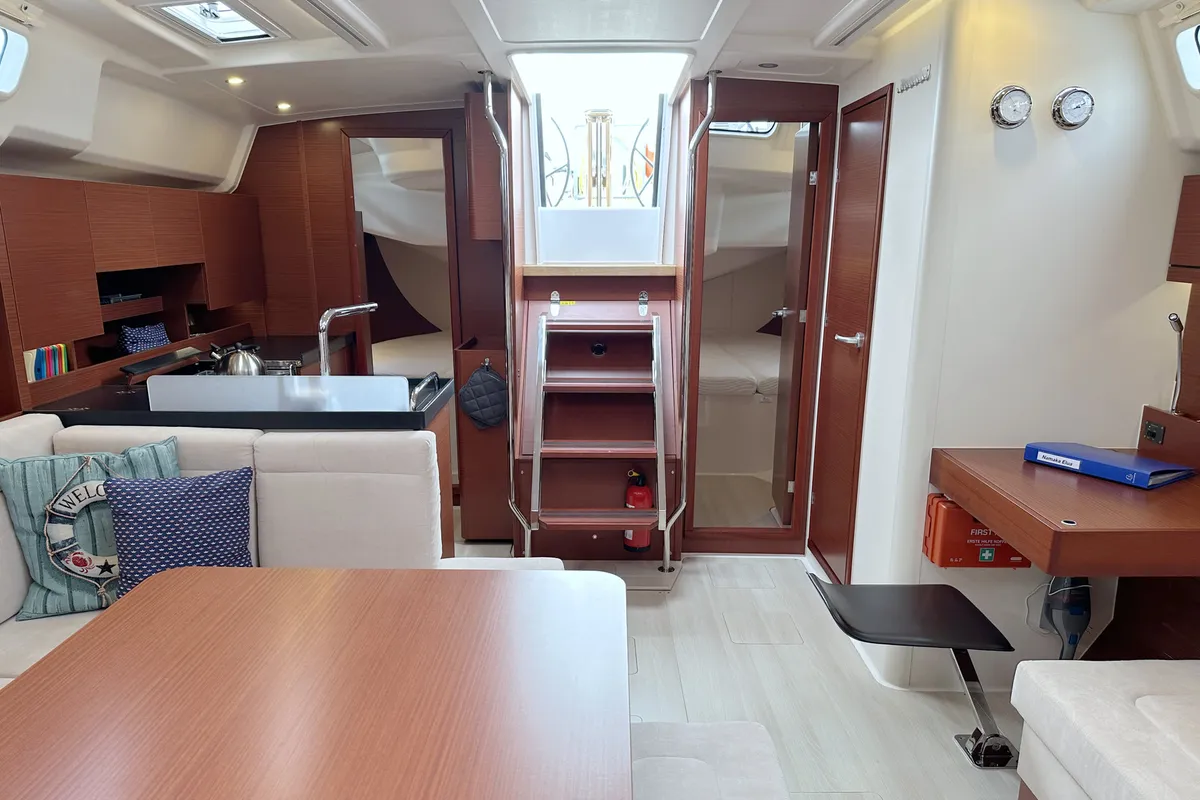 Salon of Namaka Elua, a Hanse 458 sailboat at Palma de Mallorca, Spain