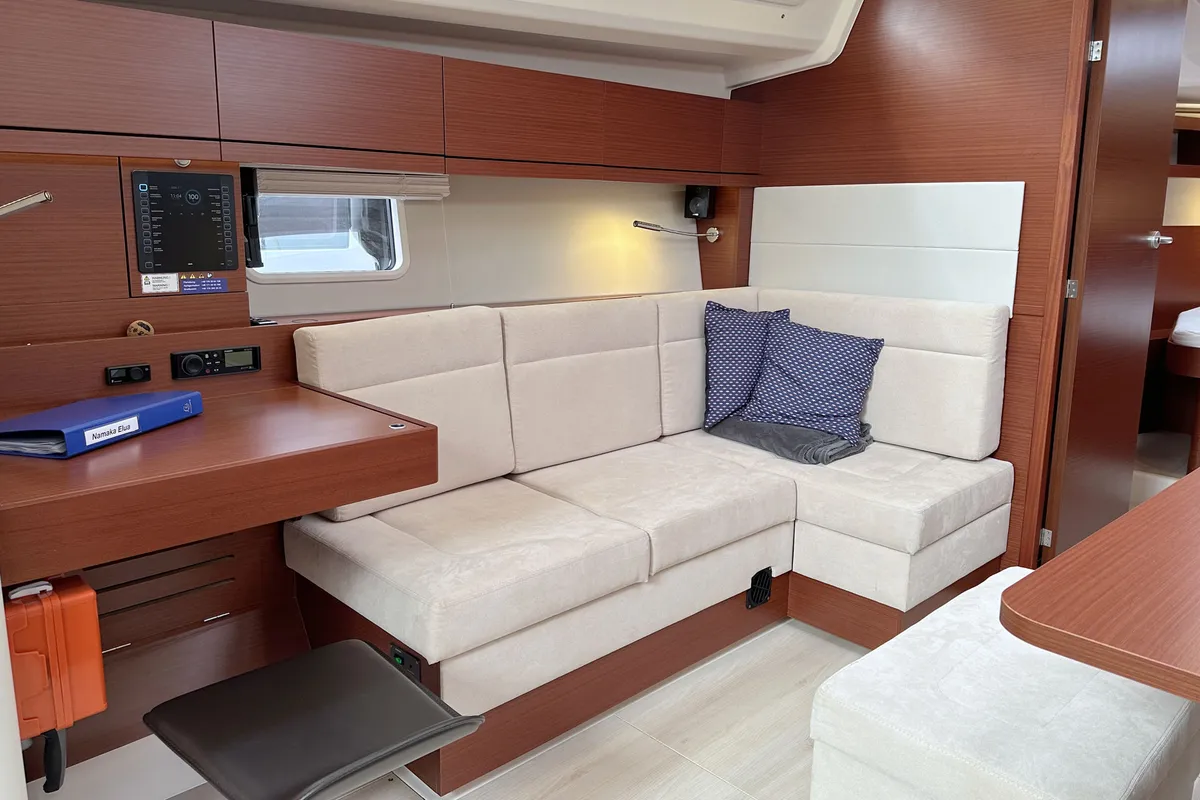 Salon of Namaka Elua, a Hanse 458 sailboat at Palma de Mallorca, Spain