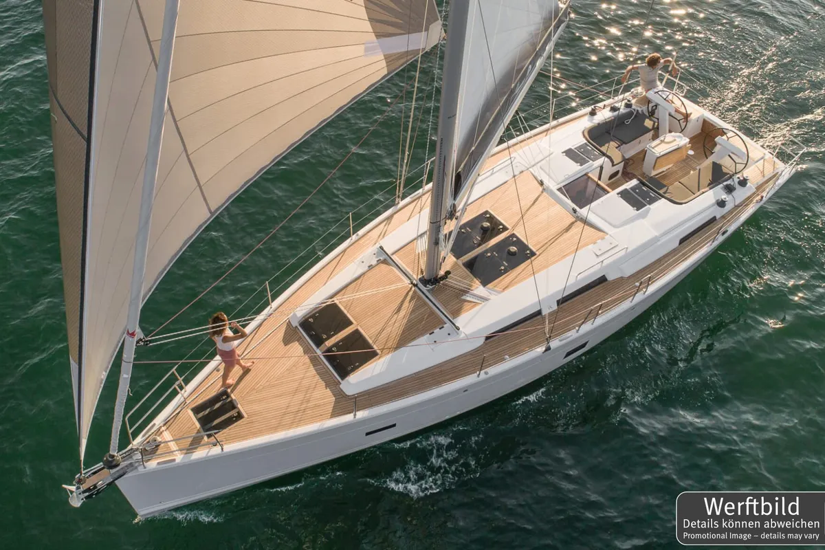 Exterior view of Namaka Elua, a Hanse 458 sailboat at Palma de Mallorca, Spain
